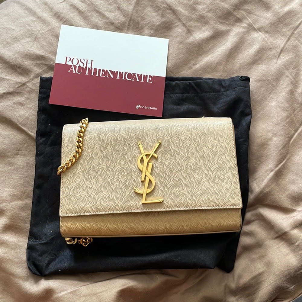 YVES SAINT LAURENT KATE SMALL CHAIN BAG LEATHER DARK BEIGE